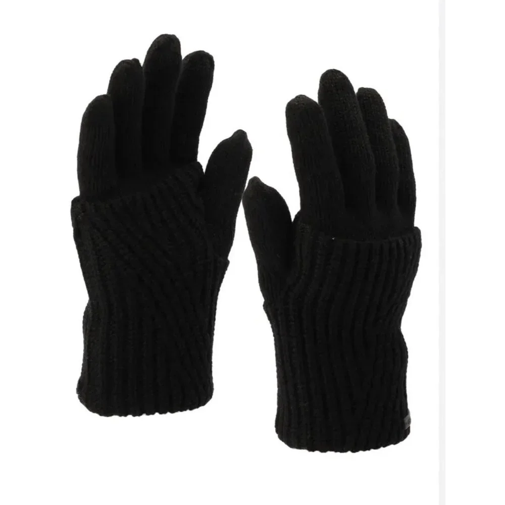 All Saints Gloves Black Women Mixed Stitch Knit Wool Blend Outdoor Streetwear NE